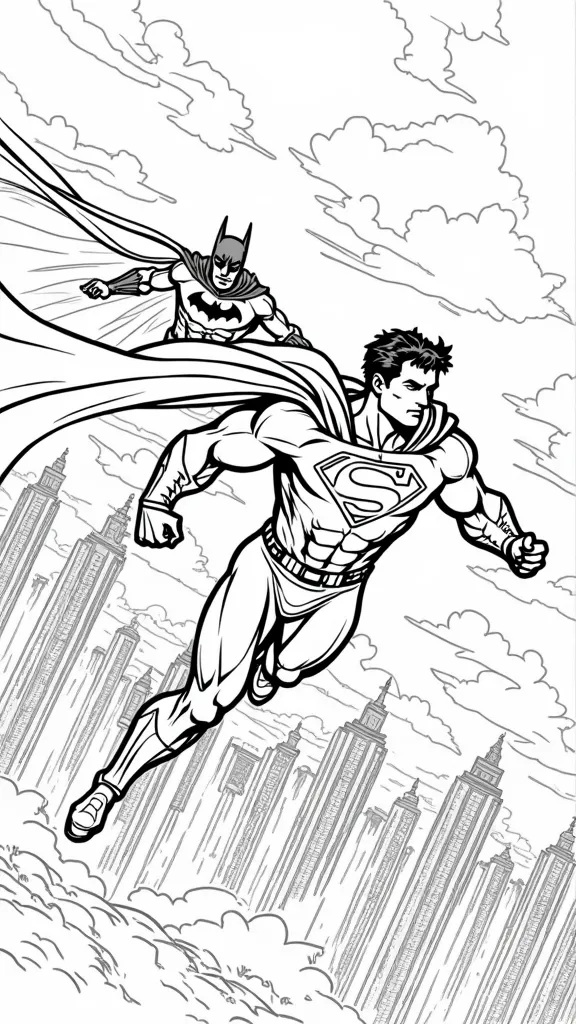 Páginas para colorear de Batman y Superman